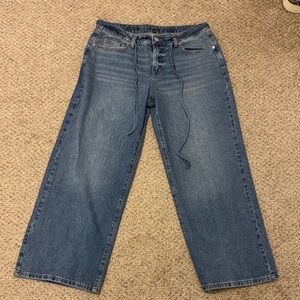 Wide-Leg Blue Jeans with Drawstring